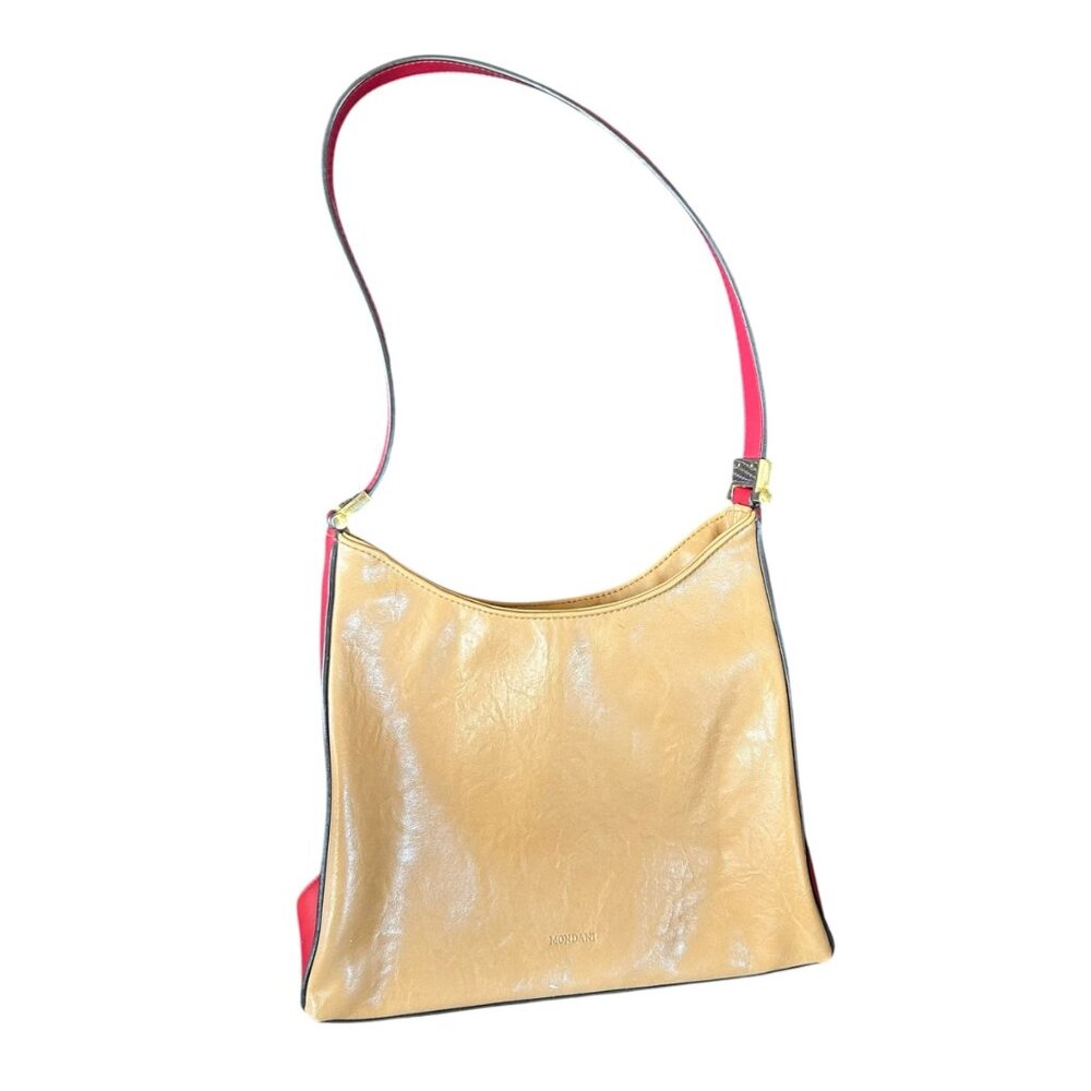 Vintage Mondani New York Faux Leather Tan Handbag With Gold Hardware